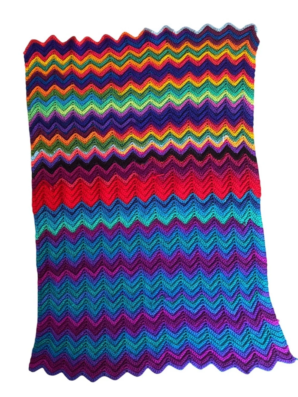 Handmade Rainbow Chevron Crochet Blanket Multicolored Ripple Throw 32x47 Accent